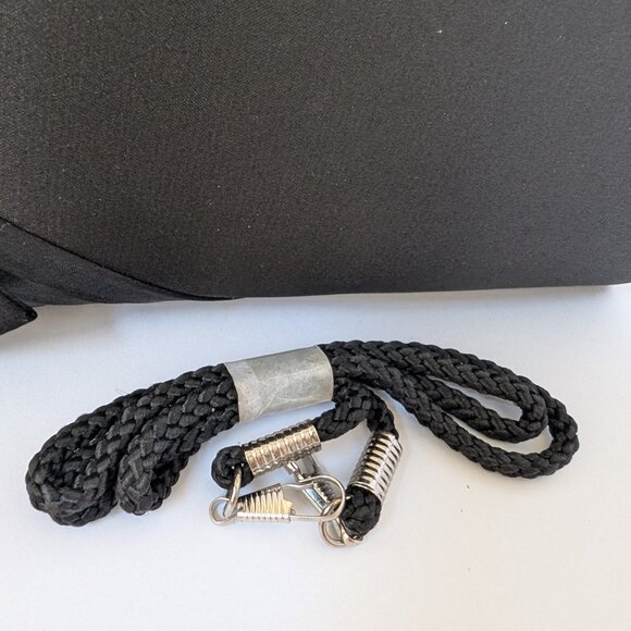 Lulu Townsend black satine clutch with silver trim and bow accent. - Picture 6 of 6